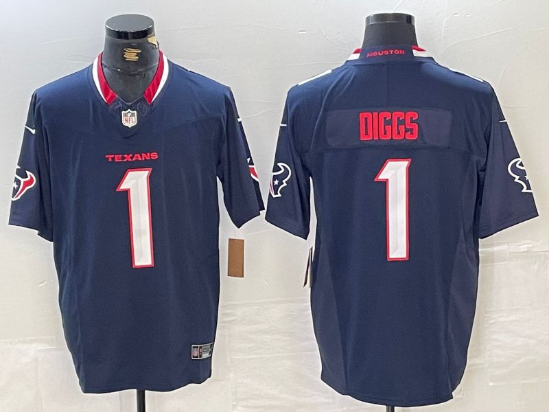 Men Houston Texans 1 Diggs Blue Three generations 2025 Nike Limited NFL Jersey style 2